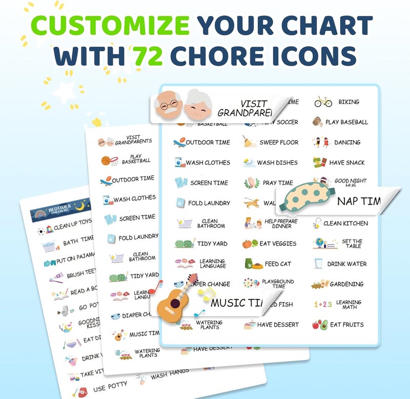 CustomMaster Upgraded Slider 4 in 1 Reward Chart for Kids, Reusable Bedtime/Morning/Daily Routine Chart for Kids, Magnetic Chore Chart for Kids Toddlers, Sticker Chart for Kids Behavior Chart for Kids at Home - Image 5